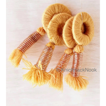Fuchsia Pink / Brown Threaded Ring Tassels, Zardosi Dangle Tassel, Indian Latkans
